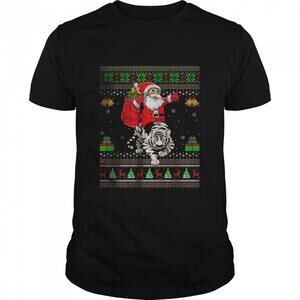 Ugly Xmas Santa Claus Riding White Tiger Christmas T-Shirt